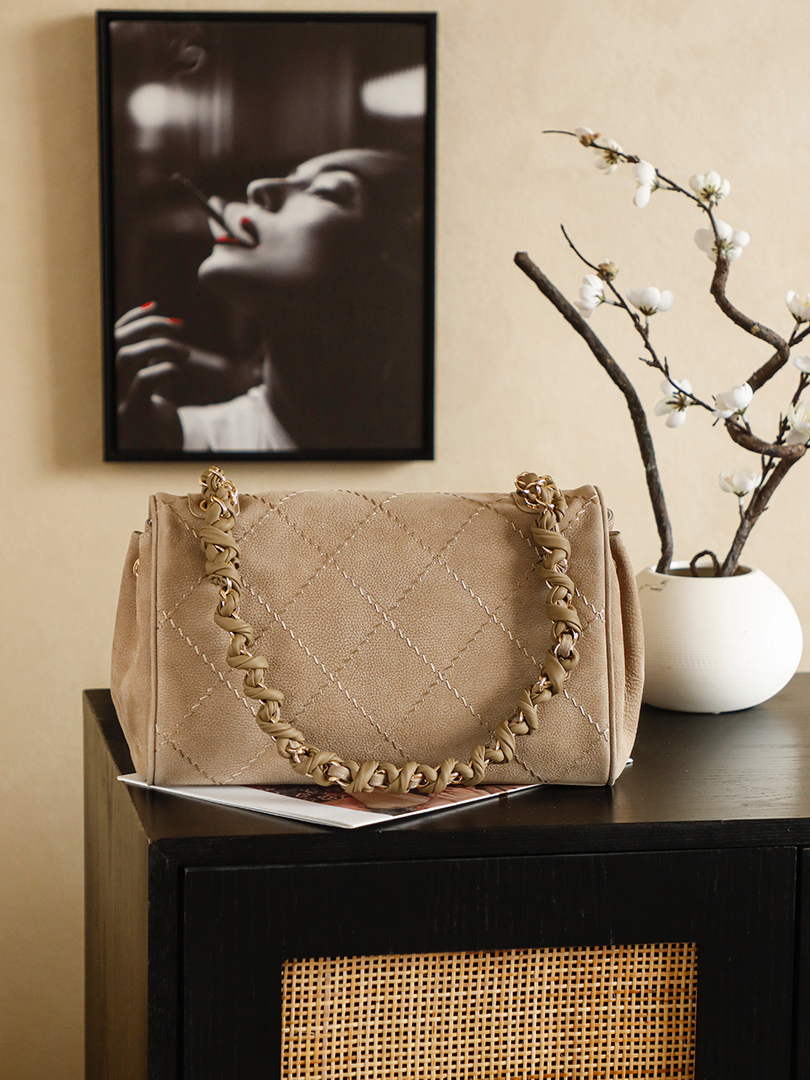 Chanel AS5280 Beige Suede Maxi Flap Bag