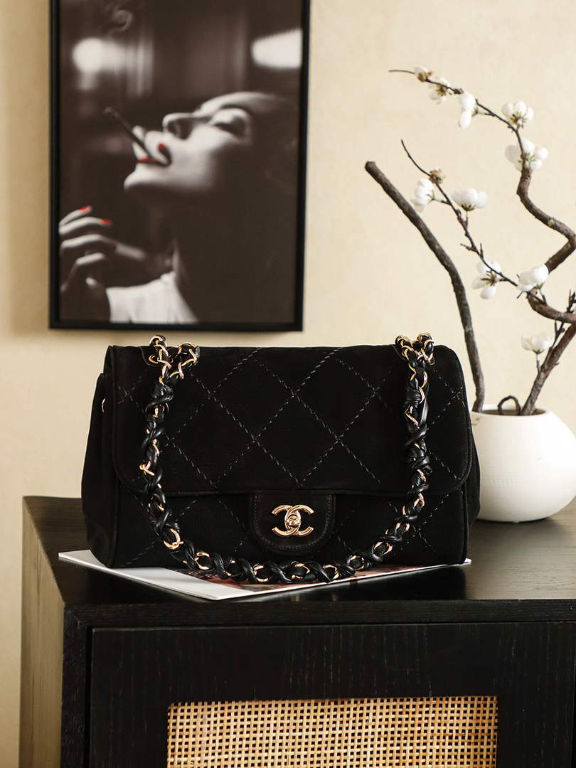 Chanel AS5280 Black Suede Maxi Flap Bag