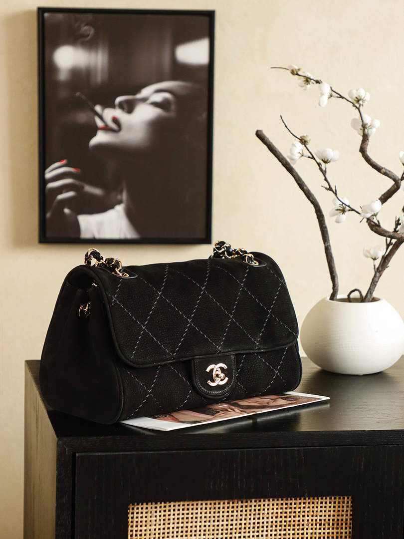 Chanel AS5280 Black Suede Maxi Flap Bag