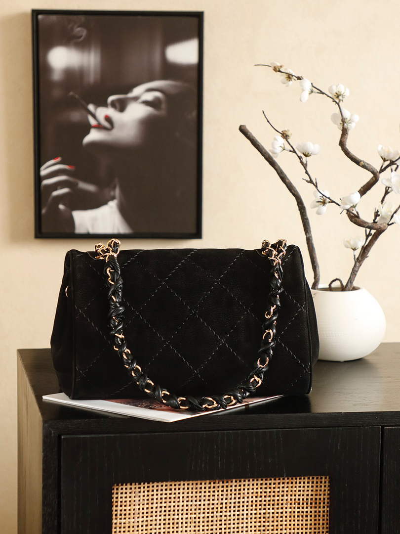 Chanel AS5280 Black Suede Maxi Flap Bag