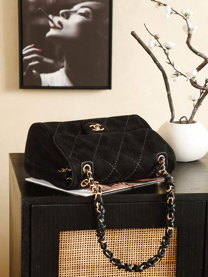 Chanel AS5280 Black Suede Maxi Flap Bag