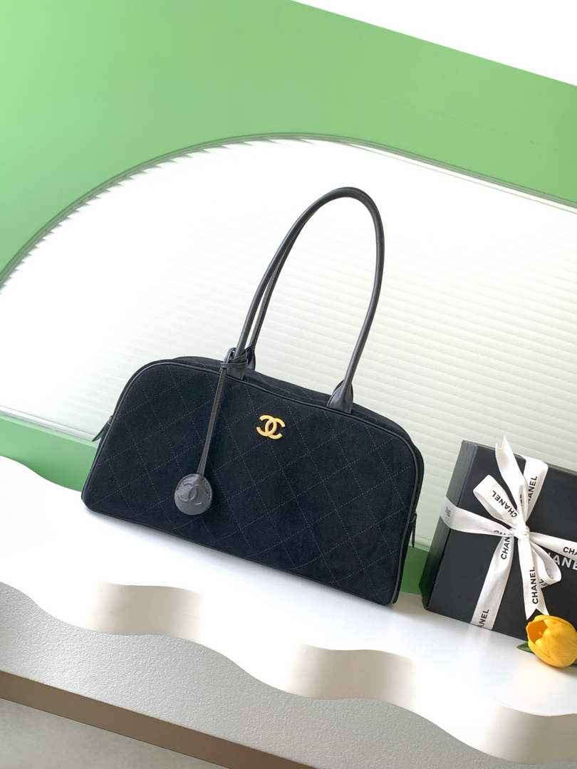 Chanel AS6211 Large Bowling Bag Suede Leather Black
