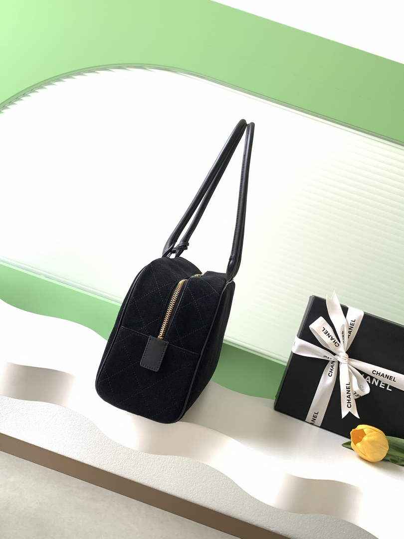 Chanel AS6211 Large Bowling Bag Suede Leather Black