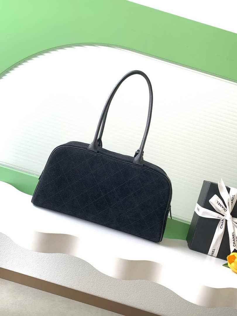 Chanel AS6211 Large Bowling Bag Suede Leather Black