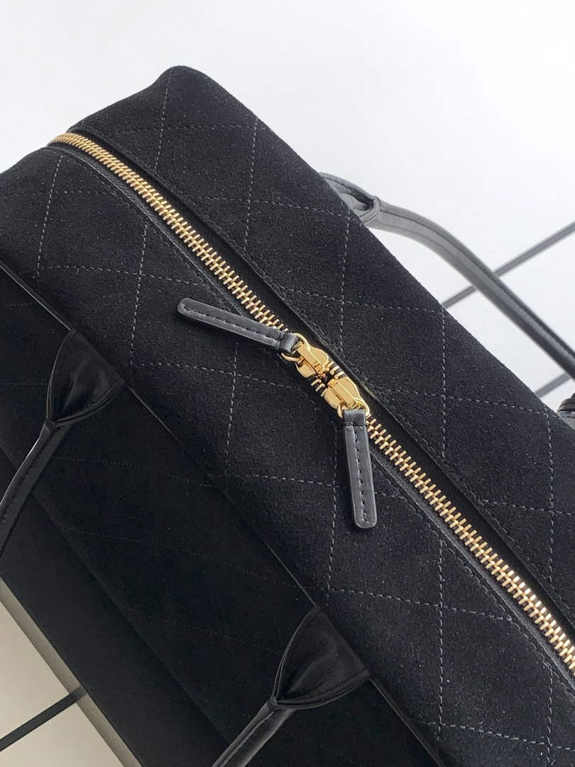 Chanel AS6211 Large Bowling Bag Suede Leather Black