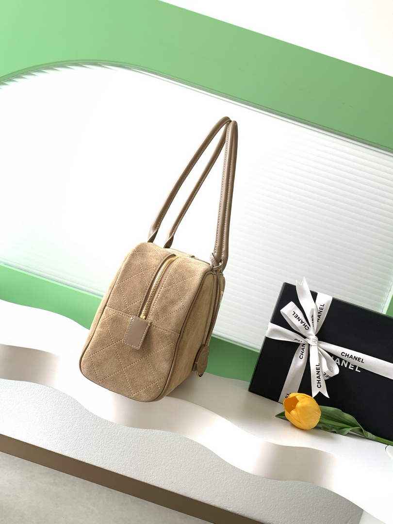 Chanel AS6211 Large Bowling Bag Suede Leather Beige