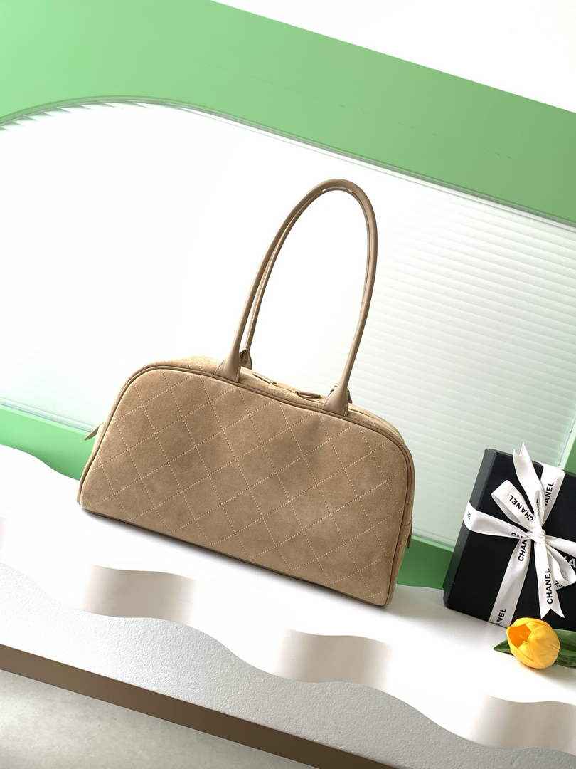 Chanel AS6211 Large Bowling Bag Suede Leather Beige