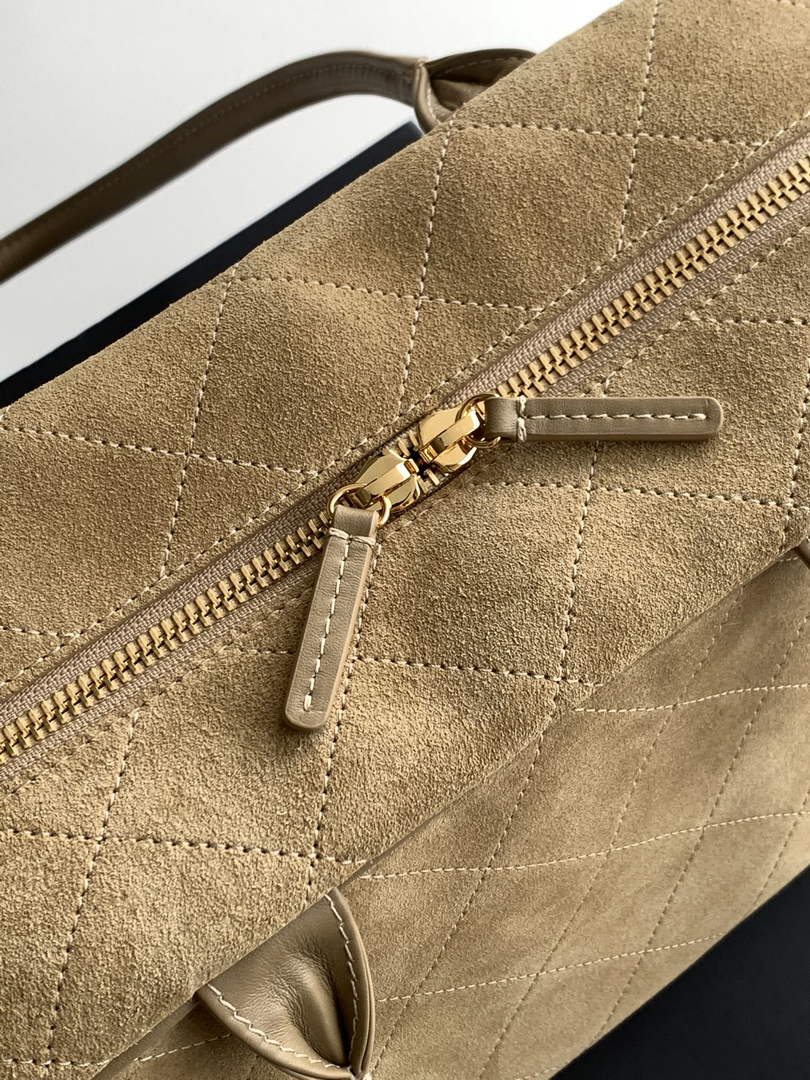 Chanel AS6211 Large Bowling Bag Suede Leather Beige