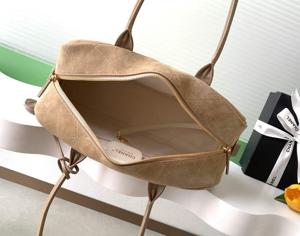 Chanel AS6211 Large Bowling Bag Suede Leather Beige