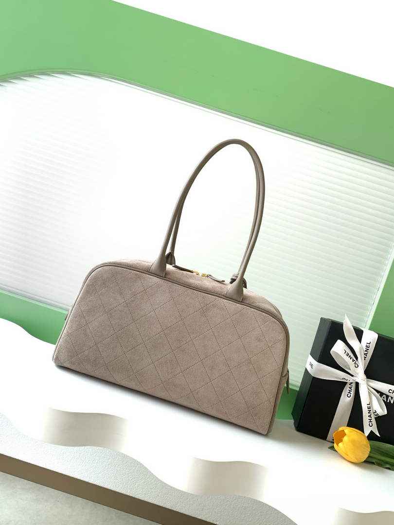 Chanel AS6211 Large Bowling Bag Suede Leather Gray