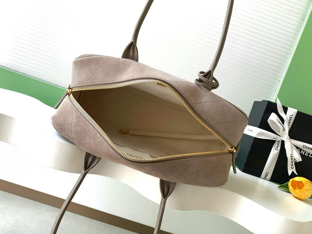 Chanel AS6211 Large Bowling Bag Suede Leather Gray