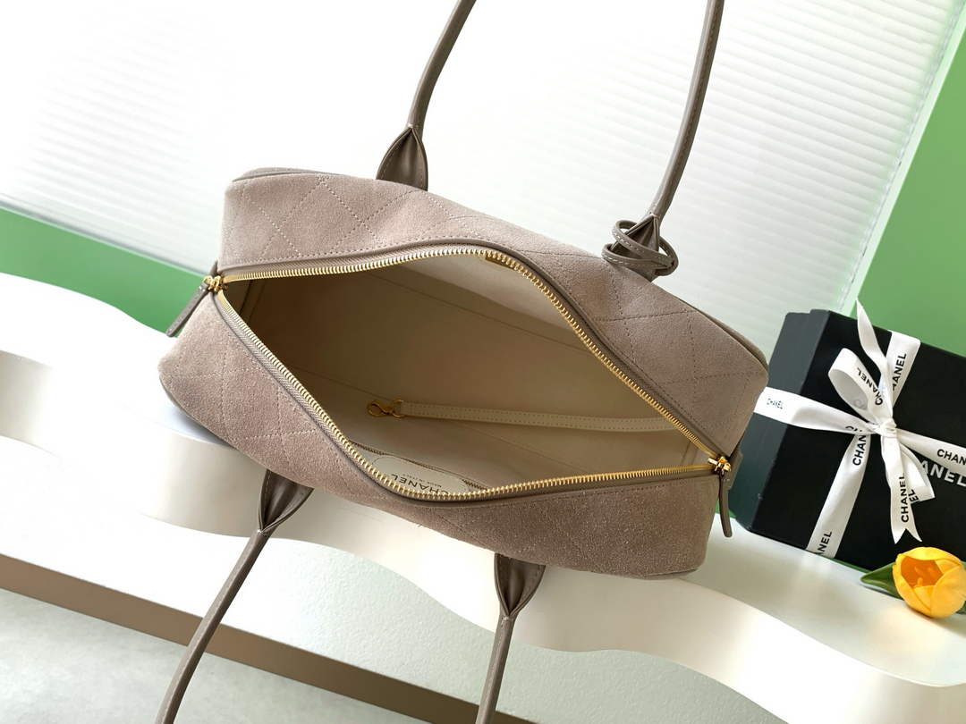 Chanel AS6211 Large Bowling Bag Suede Leather Gray