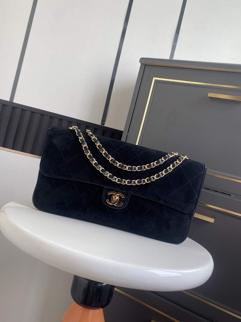 beige suede Chanel Maxi flap bag in style AS6281.