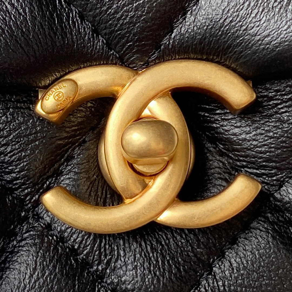 Chanel AS3984 Tote Mini Flap Bag Black Lambskin Gold-tone metal