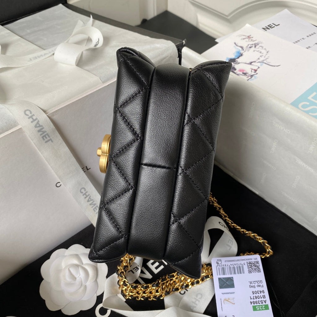 Chanel AS3984 Tote Mini Flap Bag Black Lambskin Gold-tone metal