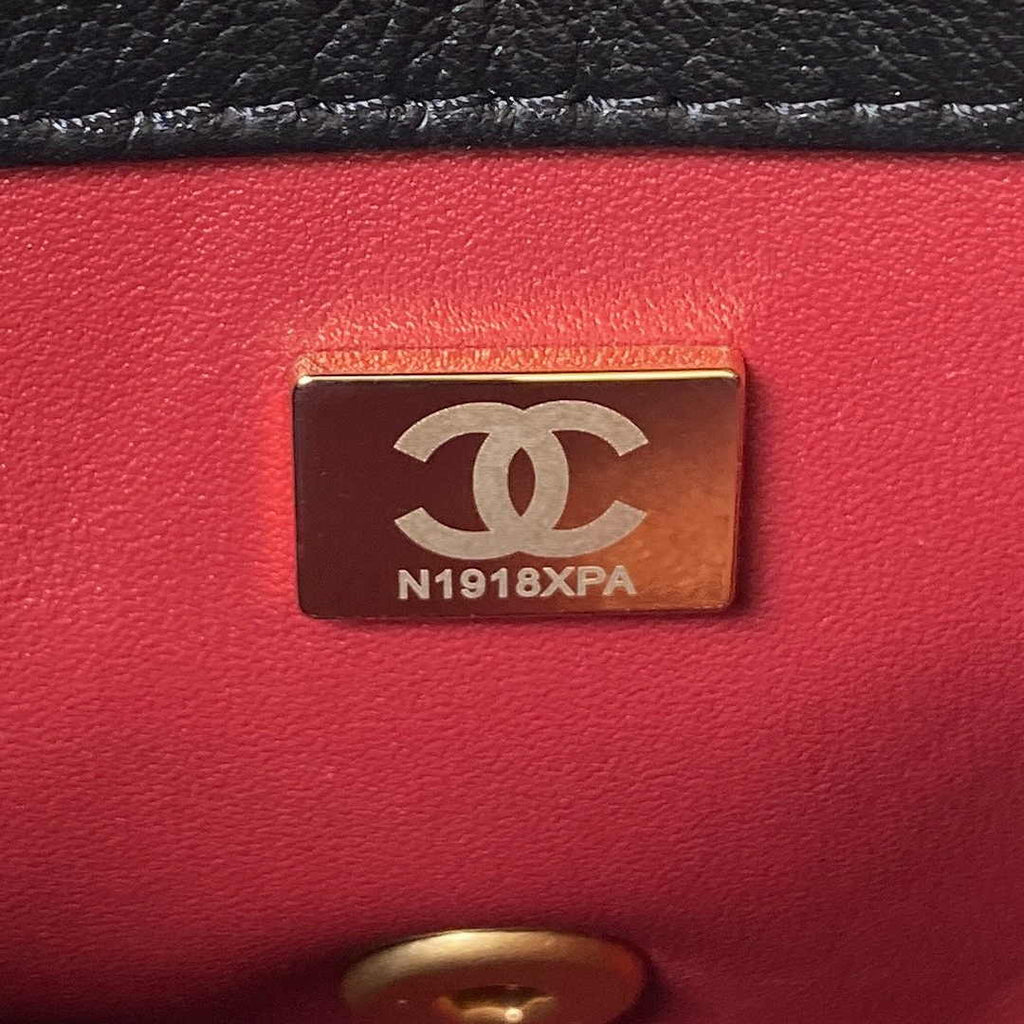 Chanel AS3984 Tote Mini Flap Bag Black Lambskin Gold-tone metal