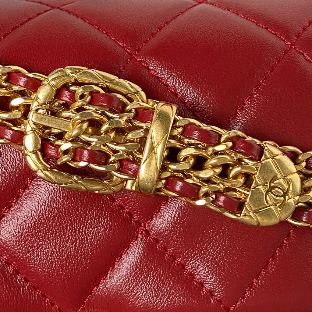 Chanel AS3984 Tote Mini Flap Bag Red Lambskin Gold-tone metal