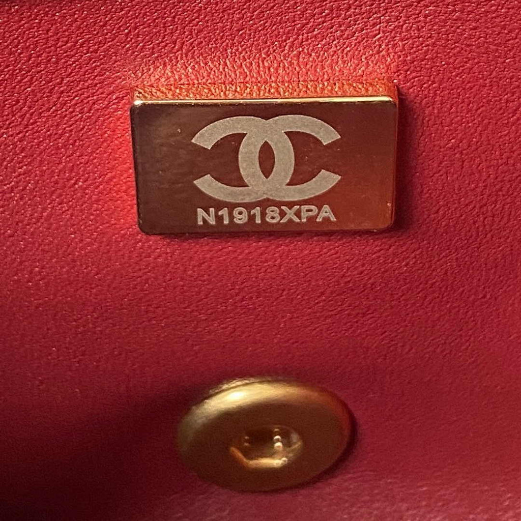 Chanel AS3984 Tote Mini Flap Bag Red Lambskin Gold-tone metal