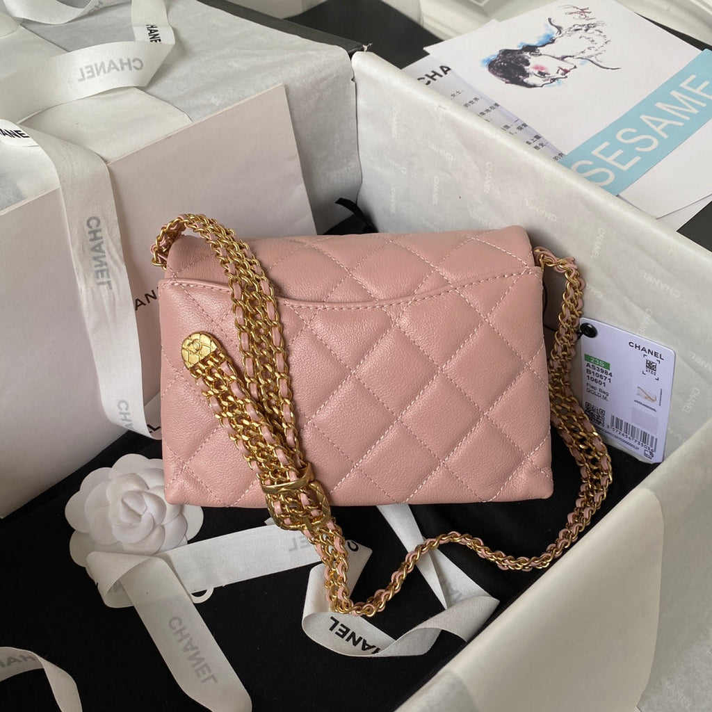 Chanel AS3984 Tote Mini Flap Bag Pink Lambskin Gold-tone metal