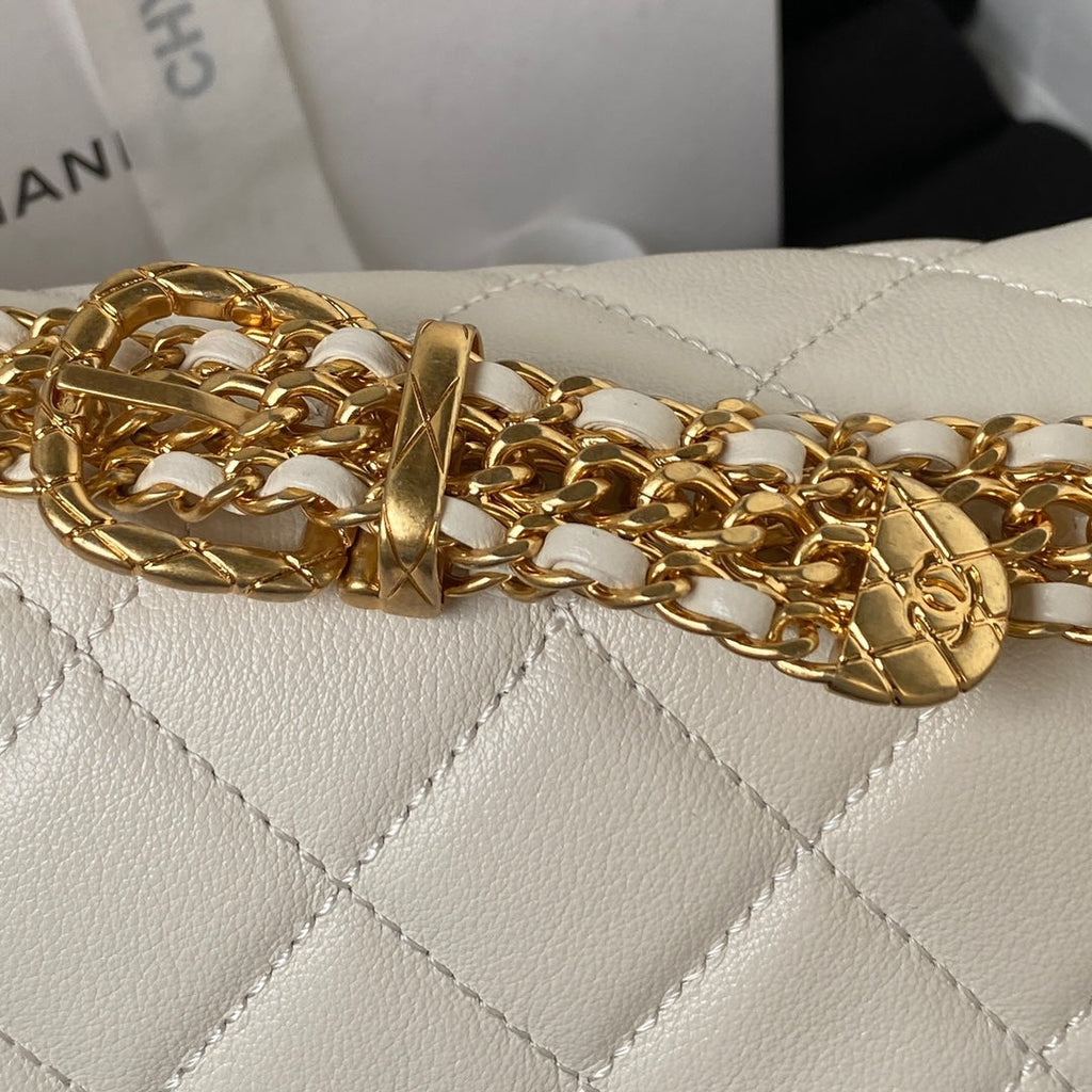 Chanel AS3984 Tote Mini Flap Bag Beige Lambskin Gold-tone metal