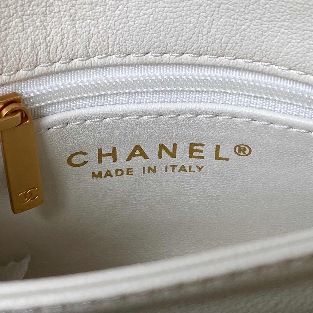 Chanel AS3984 Tote Mini Flap Bag Beige Lambskin Gold-tone metal