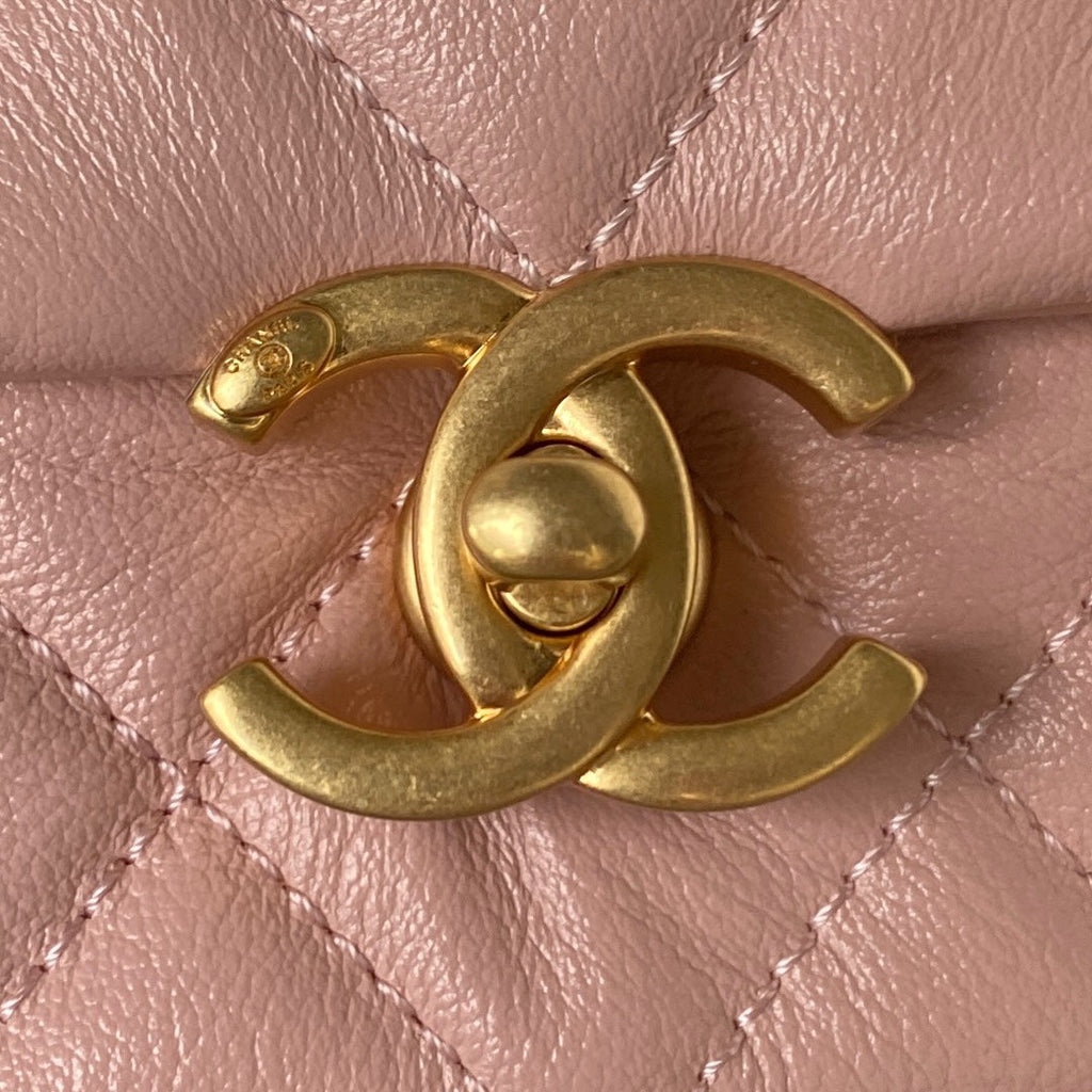 Chanel AS3984 Tote Mini Flap Bag Pink Lambskin Gold-tone metal