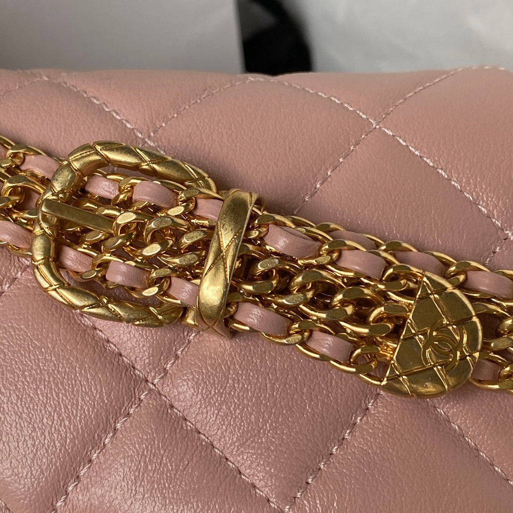 Chanel AS3984 Tote Mini Flap Bag Pink Lambskin Gold-tone metal