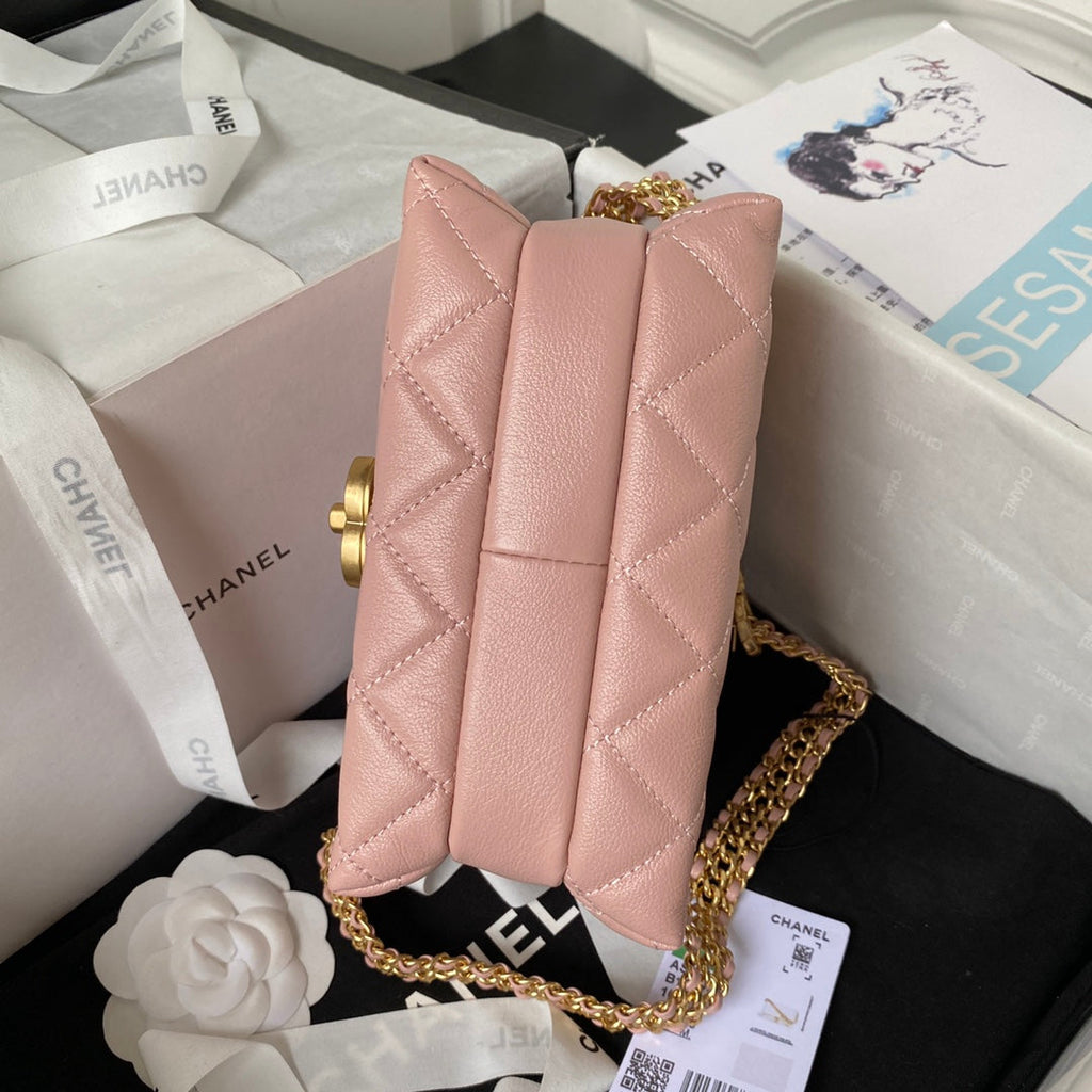 Chanel AS3984 Tote Mini Flap Bag Pink Lambskin Gold-tone metal