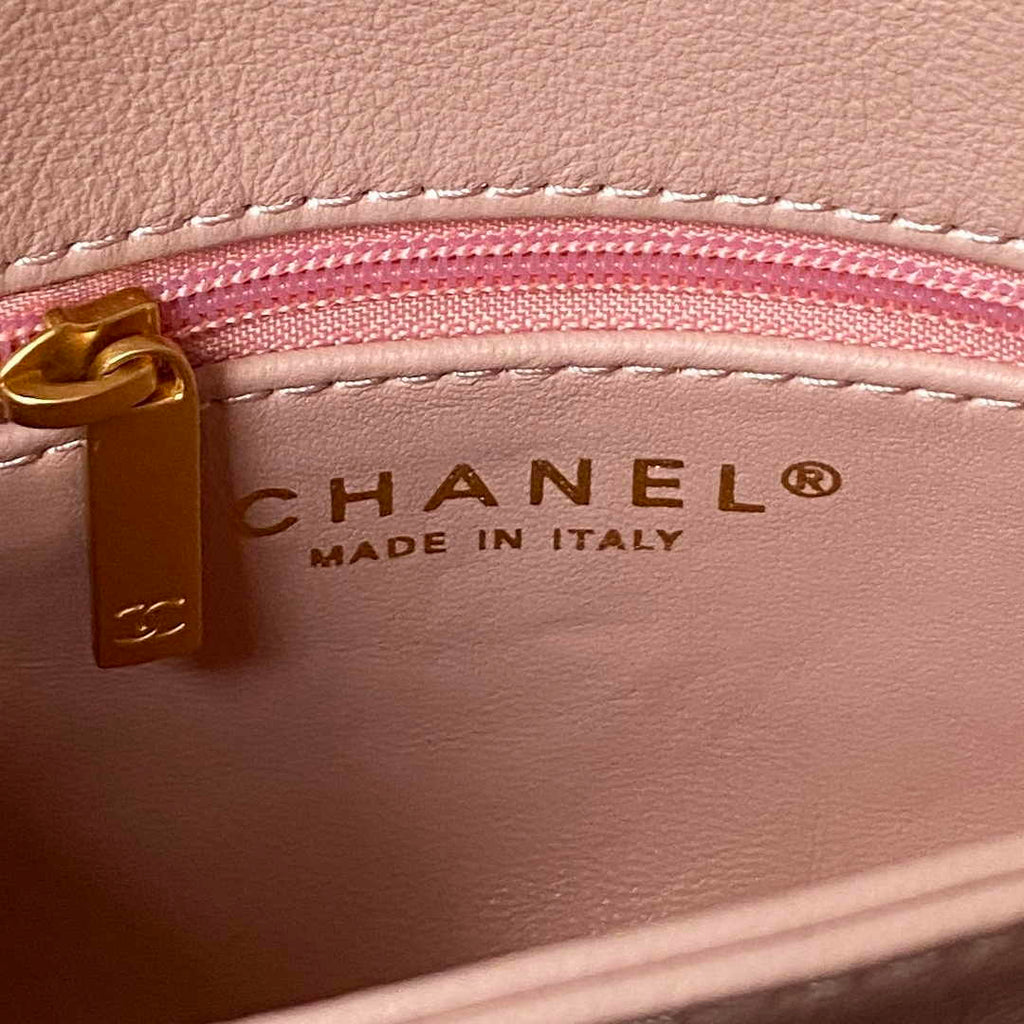 Chanel AS3984 Tote Mini Flap Bag Pink Lambskin Gold-tone metal