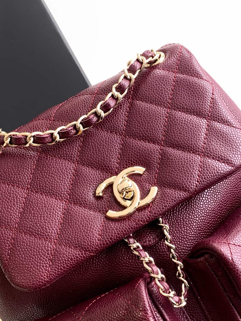 Chanel backpack Grained shiny calfskin AS3860 gold wine red