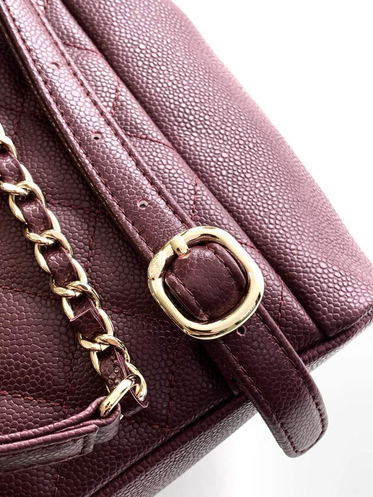 Chanel backpack Grained shiny calfskin AS3860 gold wine red