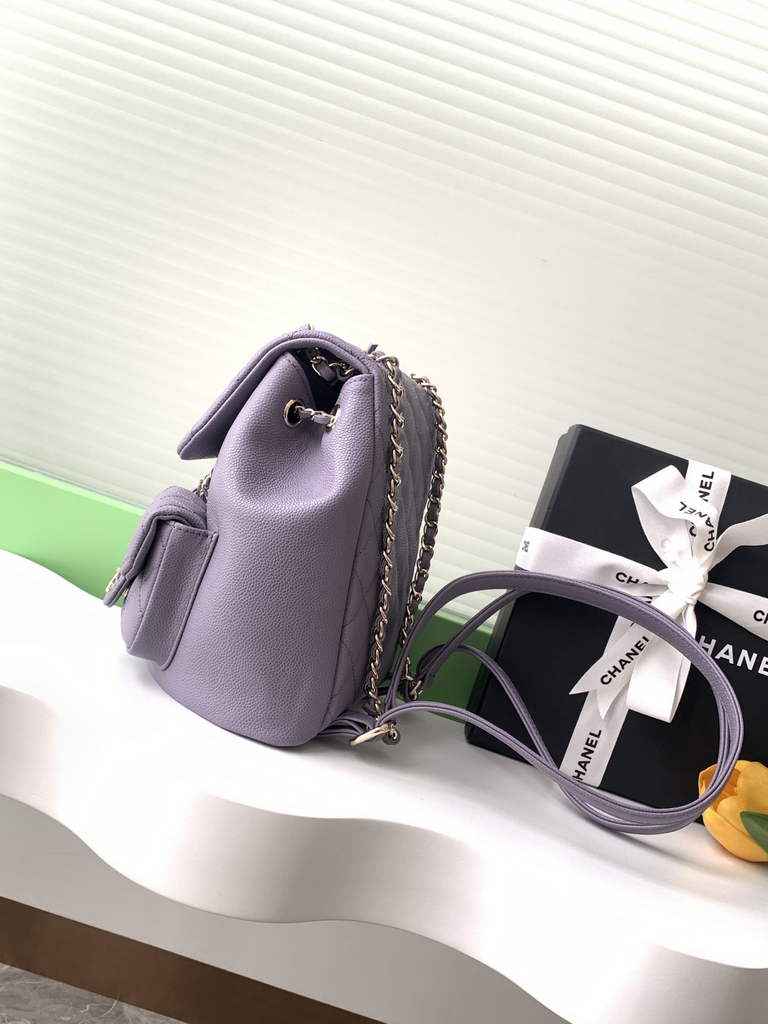 Chanel backpack Grained shiny calfskin AS3860 gold purple