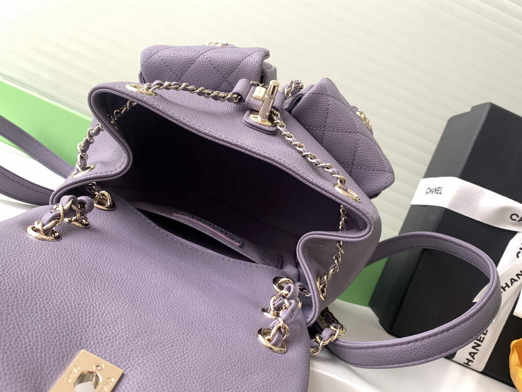 Chanel backpack Grained shiny calfskin AS3860 gold purple