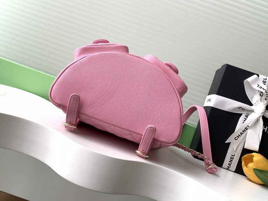 Chanel AS3860 backpack Grained shiny calfskin gold pink
