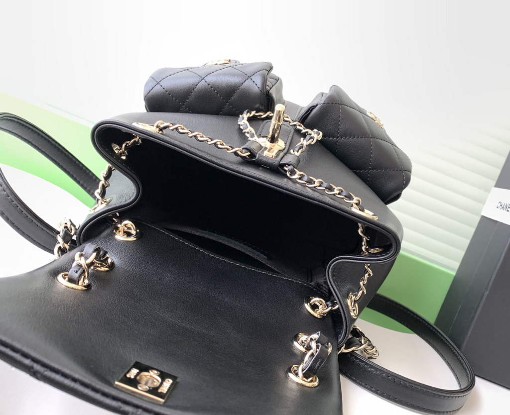 Chanel AS3860 backpack Lambskin gold Black