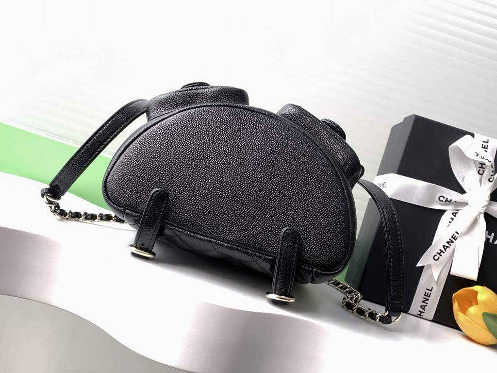 Chanel AS3860 backpack Grained shiny calfskin gold Black