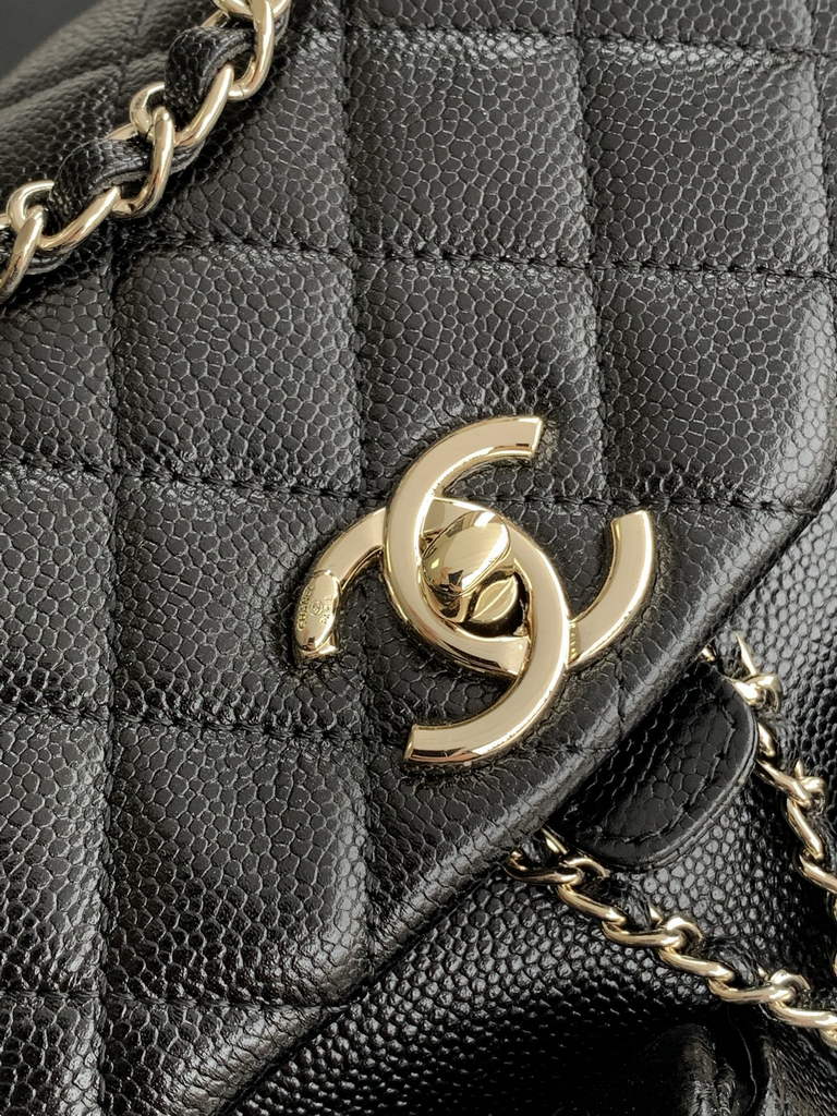 Chanel AS3860 backpack Grained shiny calfskin gold Black