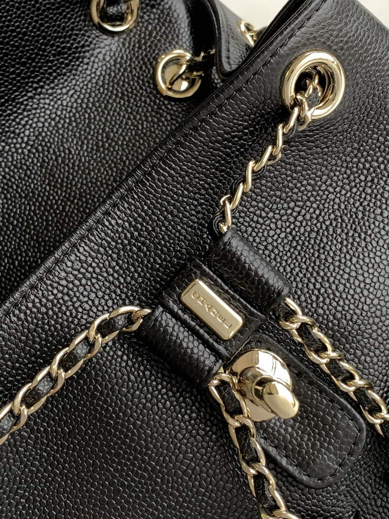 Chanel AS3860 backpack Grained shiny calfskin gold Black