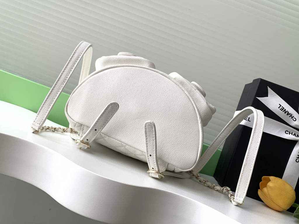 Chanel AS3860 backpack Grained shiny calfskin gold white