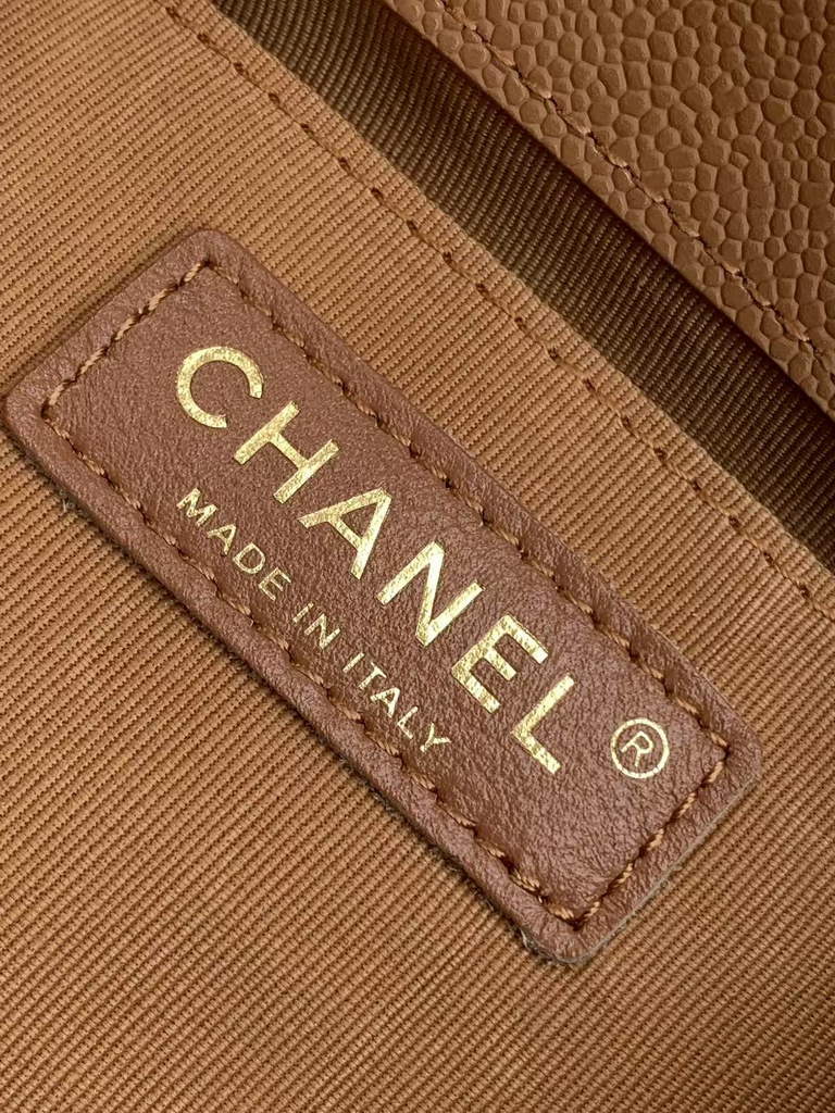 Chanel AS3860 backpack Grained shiny calfskin gold brown