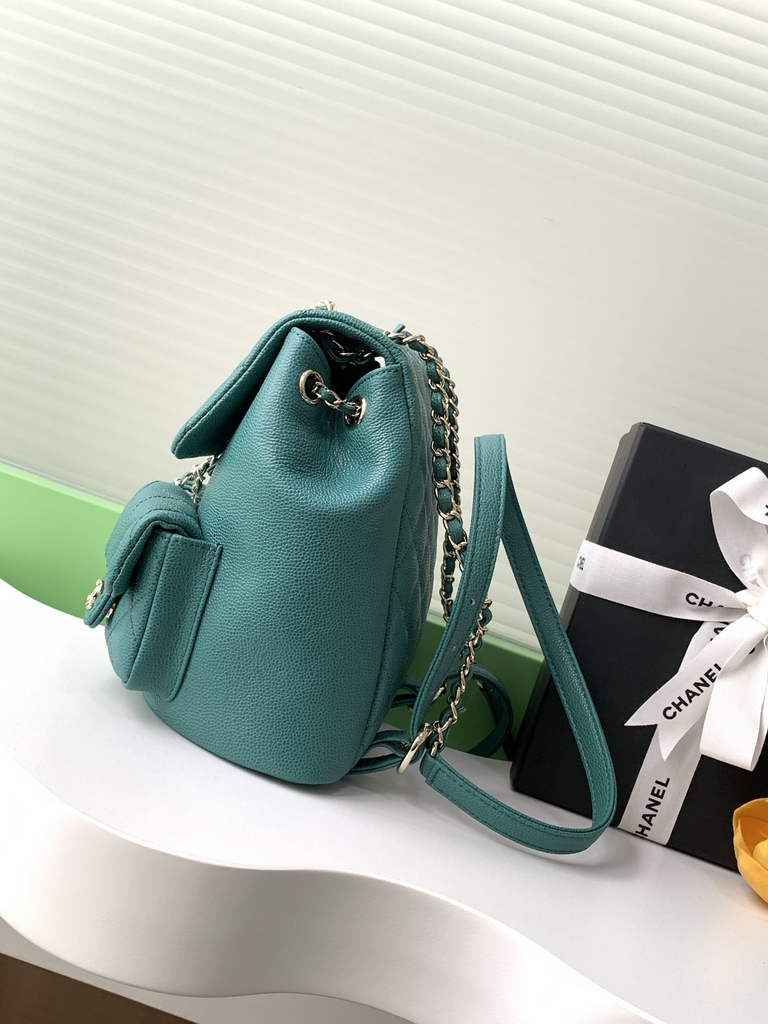 Chanel AS3860 backpack Grained shiny calfskin gold green