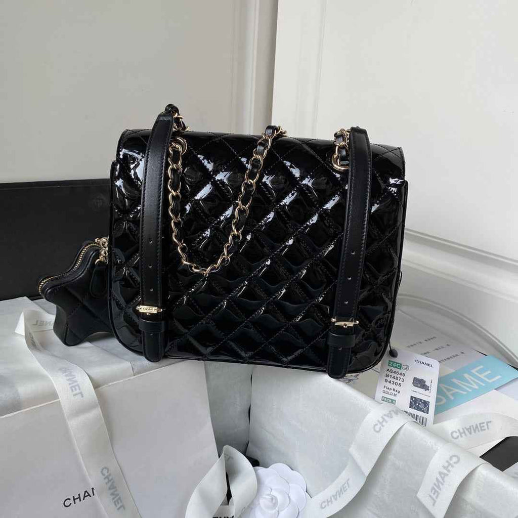 Chanel Backpack star coin purse AS4649 Mirror calfskin Black