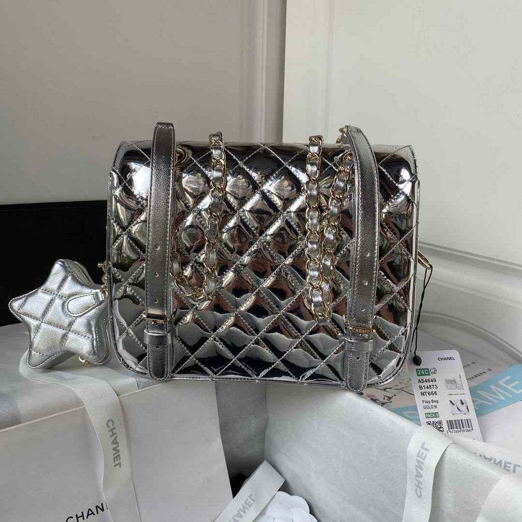 Chanel Backpack star coin purse AS4649 Mirror calfskin Silver