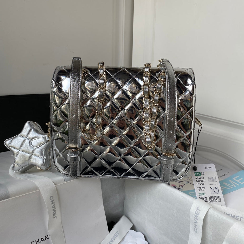 Chanel Backpack star coin purse AS4649 Mirror calfskin Silver