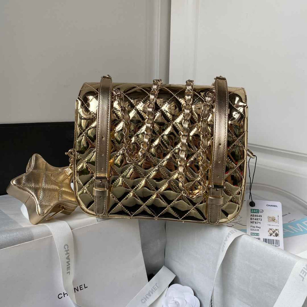 Chanel Backpack star coin purse AS4649 Mirror calfskin Gold