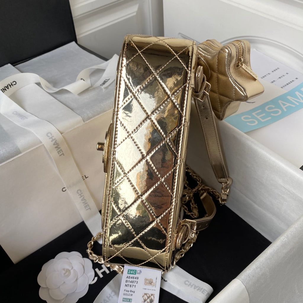 Chanel Backpack star coin purse AS4649 Mirror calfskin Gold