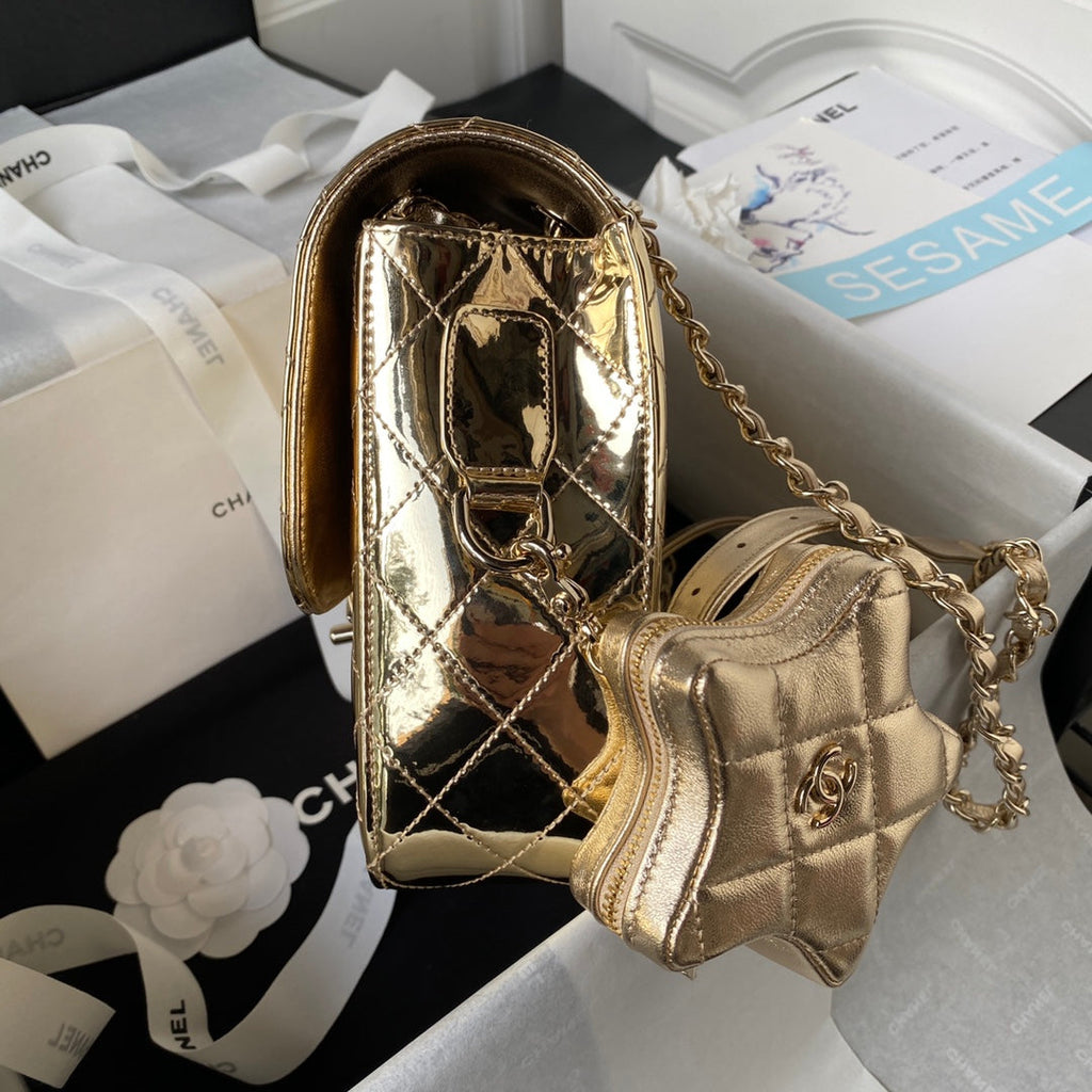 Chanel Backpack star coin purse AS4649 Mirror calfskin Gold