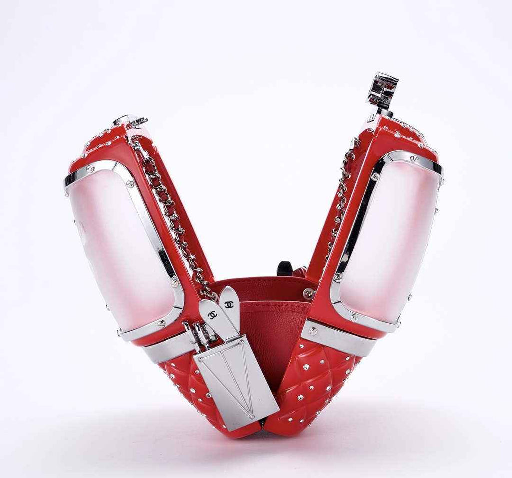 Chanel Red And Silver Strass, Lucite AS1200 Enamel Evening Bag