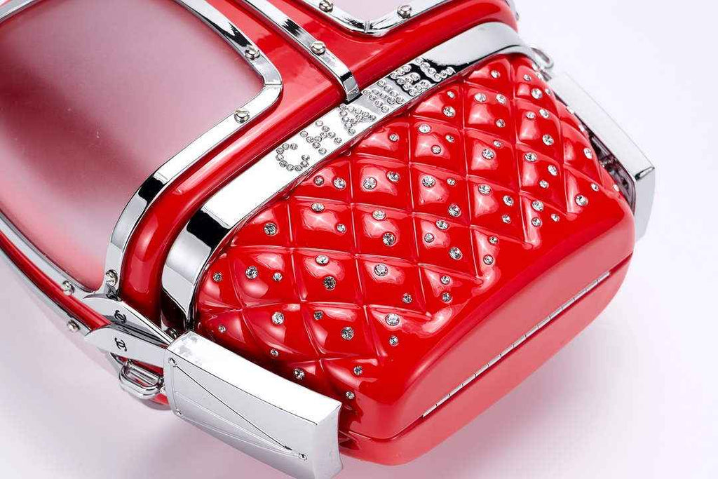 Chanel Red And Silver Strass, Lucite AS1200 Enamel Evening Bag
