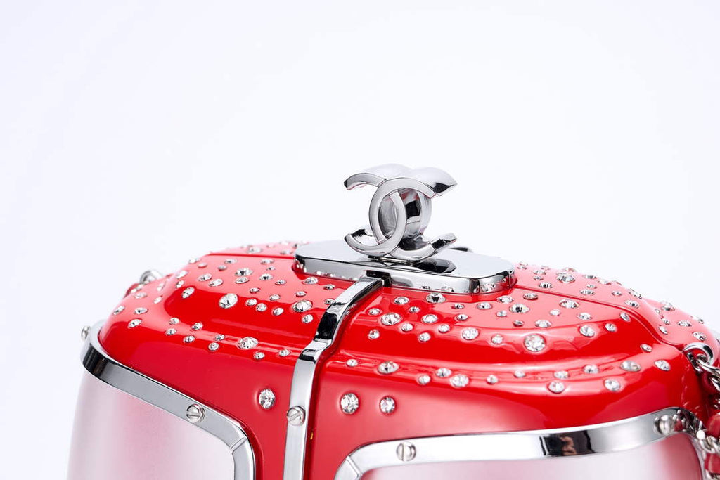 Chanel Red And Silver Strass, Lucite AS1200 Enamel Evening Bag